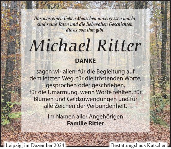 Traueranzeige von Michael Ritter von Leipziger Volkszeitung