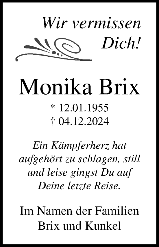 Traueranzeige von Monika Brix von Lübecker Nachrichten