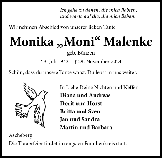 Traueranzeige von Monika Malenke von Kieler Nachrichten