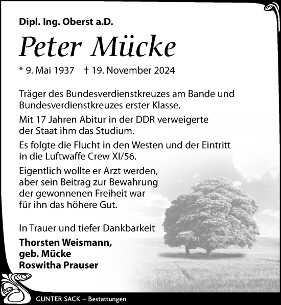 Traueranzeige von Peter Mücke von Leipziger Volkszeitung