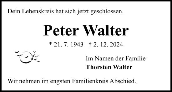 Traueranzeige von Peter Walter von Kieler Nachrichten