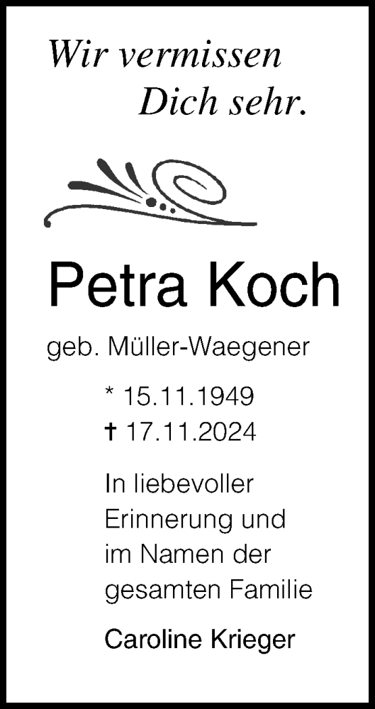 Traueranzeige von Petra Koch von Lübecker Nachrichten