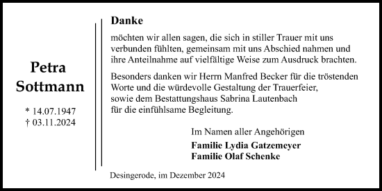 Traueranzeige von Petra Sottmann von Eichsfelder Tageblatt