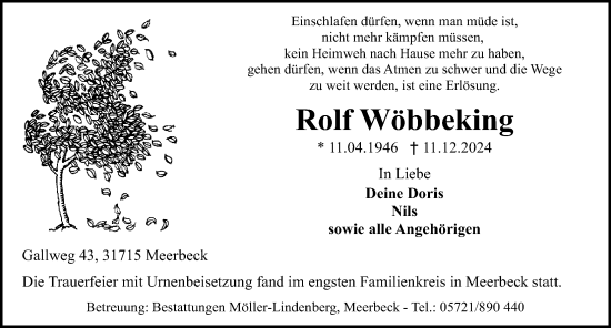 Traueranzeige von Rolf Wöbbeking von Schaumburger Nachrichten