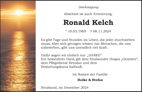 Traueranzeige von Ronald Kelch von Ostsee-Zeitung GmbH