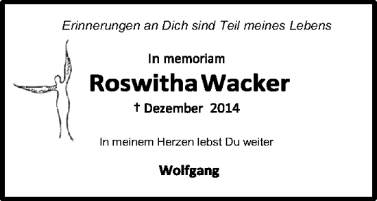 Traueranzeige von Roswitha  Wacker von Peiner Allgemeine Zeitung