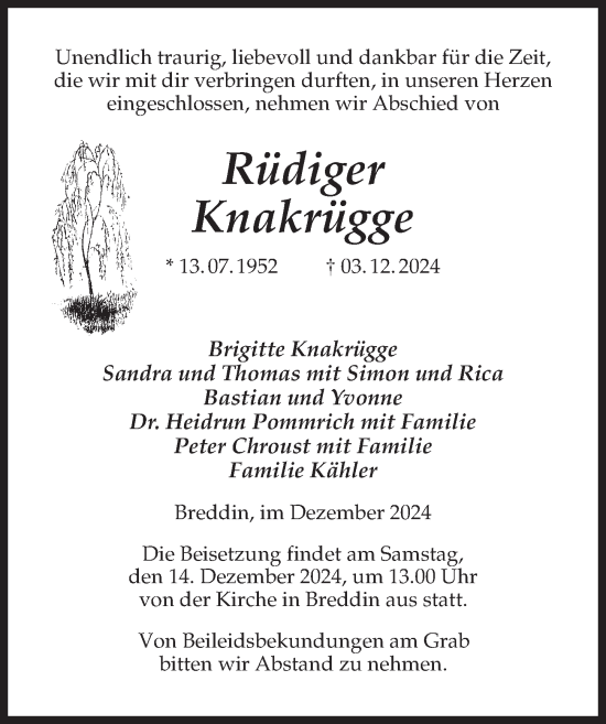 Traueranzeige von Rüdiger Knakrügge von Märkischen Allgemeine Zeitung