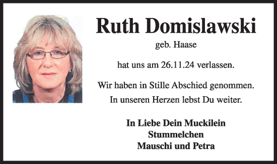 Traueranzeige von Ruth Domislawski von Kieler Nachrichten