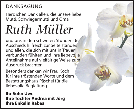 Traueranzeige von Ruth Müller von Leipziger Volkszeitung