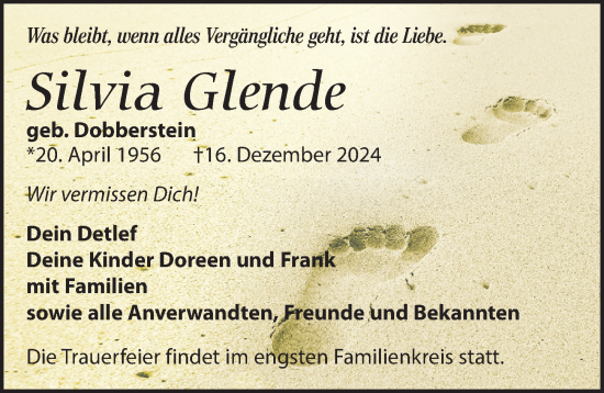 Traueranzeige von Silvia Glende von Wochenspiegel