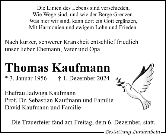 Traueranzeige von Thomas Kaufmann von Leipziger Volkszeitung