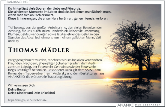 Traueranzeige von Thomas Mädler von Leipziger Volkszeitung