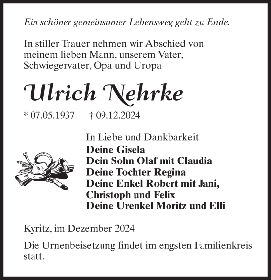 Traueranzeige von Ulrich Nehrke von Wochenspiegel