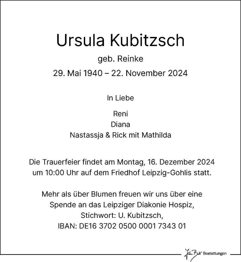 Traueranzeigen Von Ursula Kubitzsch | Trauer-anzeigen.de