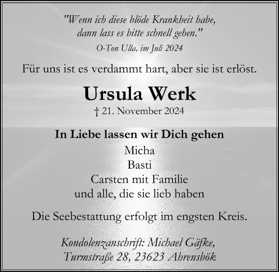 Traueranzeige von Ursula Werk von Lübecker Nachrichten