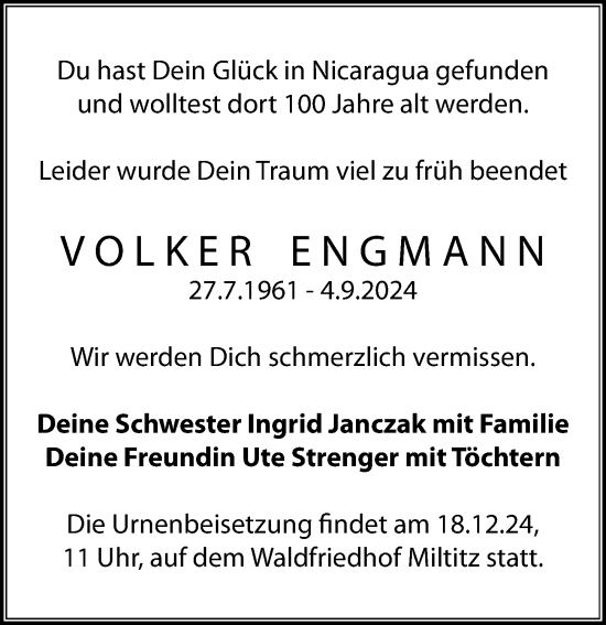 Traueranzeige von Volker Engmann von Leipziger Volkszeitung