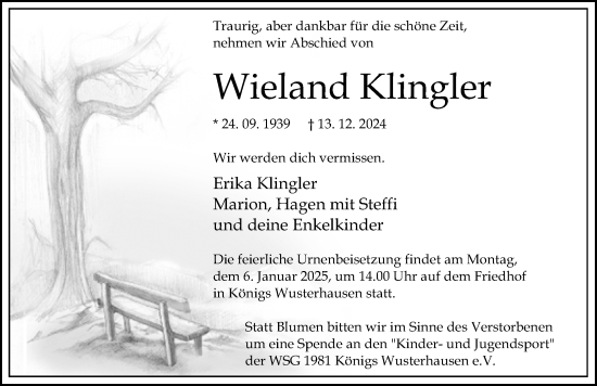 Traueranzeige von Wieland Klingler von Märkischen Allgemeine Zeitung