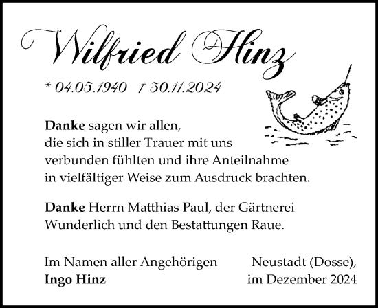 Traueranzeige von Wilfried Hinz