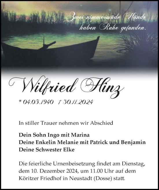 Traueranzeige von Wilfried Hinz von Wochenspiegel