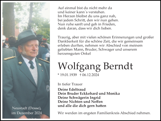 Traueranzeige von Wolfgang Berndt von Wochenspiegel