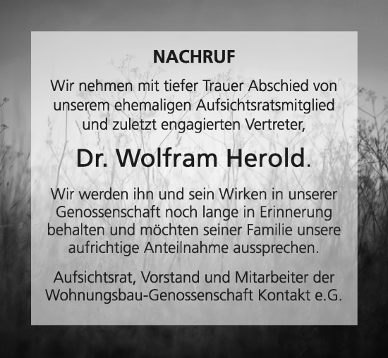 Traueranzeige von Wolfram Herold von Leipziger Volkszeitung