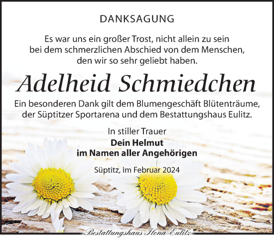 Traueranzeige von Adelheid Schmiedchen von Torgauer Zeitung