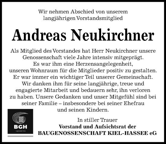 Traueranzeige von Andreas Neukirchner von Kieler Nachrichten