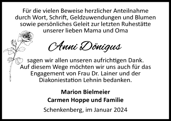 Traueranzeige von Anni Dönigus von Märkischen Allgemeine Zeitung
