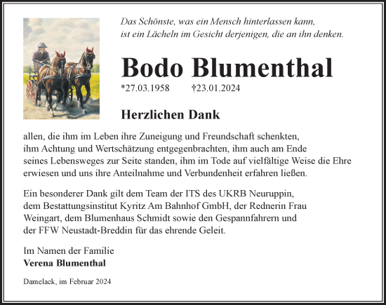 Traueranzeige von Bodo Blumenthal von Wochenspiegel