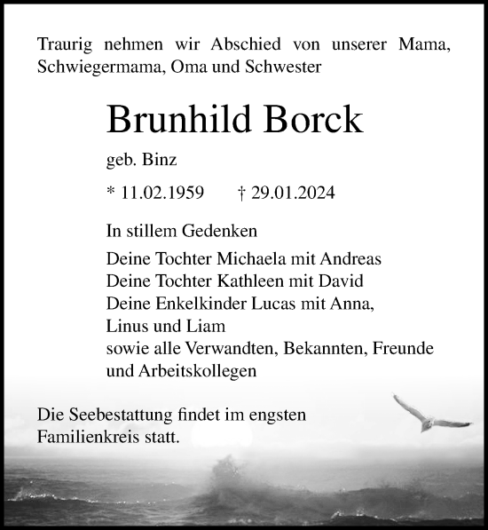 Traueranzeige von Brunhild Borck von Ostsee-Zeitung GmbH