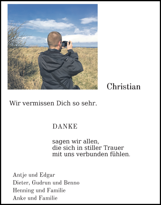 Traueranzeige von Christian  von Ostsee-Zeitung GmbH