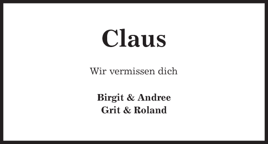 Traueranzeige von Claus  von Kieler Nachrichten