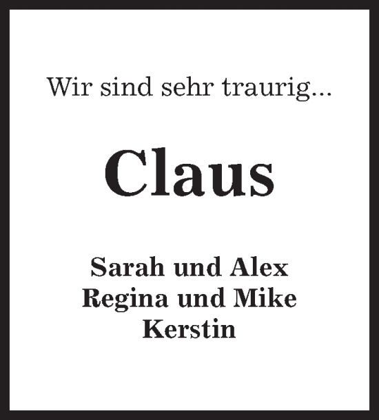 Traueranzeige von Claus  von Kieler Nachrichten