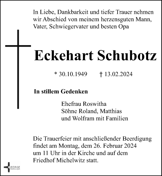 Traueranzeige von Eckehart Schubotz von Leipziger Volkszeitung