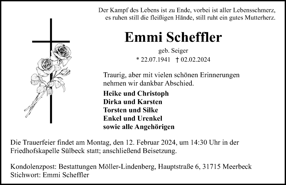 Traueranzeige für Emmi Scheffler vom 06.02.2024 aus Schaumburger Nachrichten