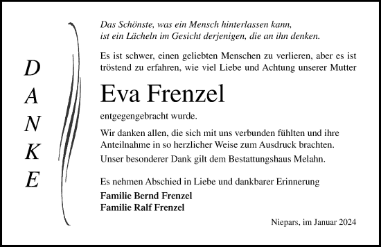 Traueranzeige von Eva Frenzel