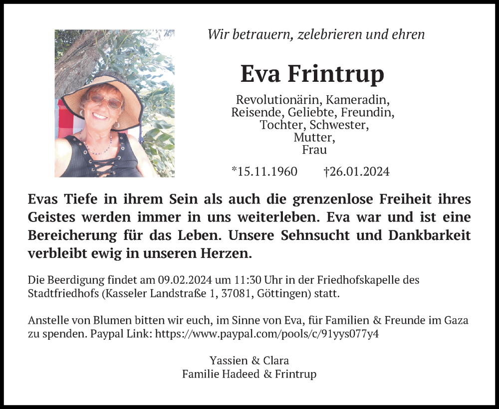  Traueranzeige für Eva Frintrup vom 03.02.2024 aus Göttinger Tageblatt