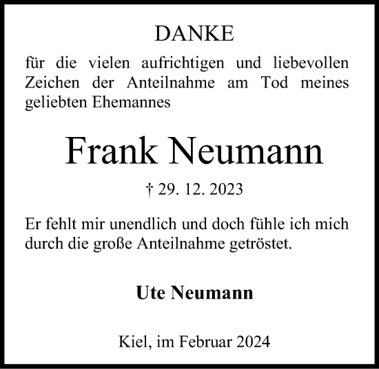 Traueranzeige von Frank Neumann von Kieler Nachrichten