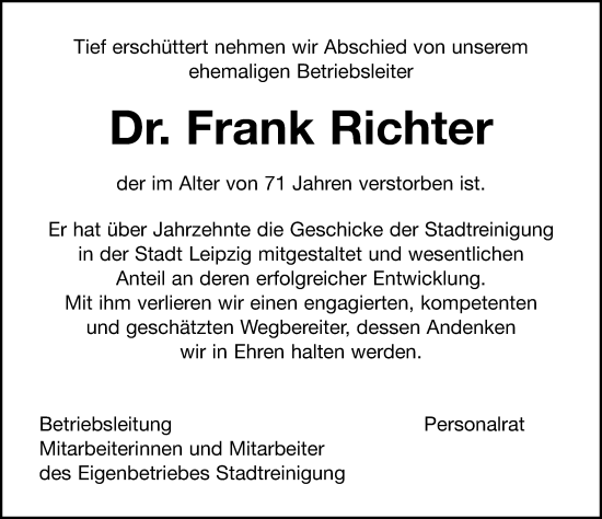 Traueranzeige von Frank Richter von Leipziger Volkszeitung