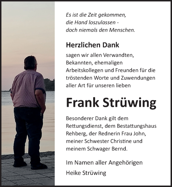 Traueranzeige von Frank Strüwing von Ostsee-Zeitung GmbH