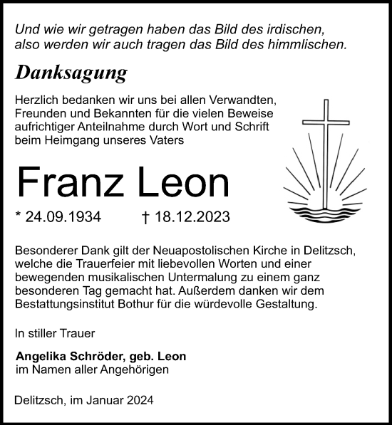 Traueranzeige von Franz Leon von Leipziger Volkszeitung