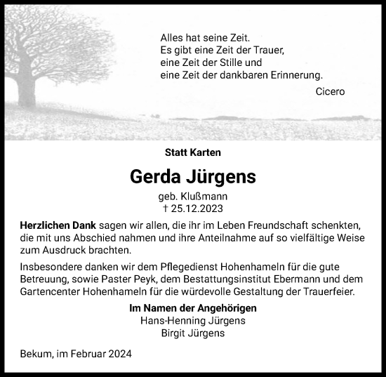 Traueranzeige von Gerda Jürgens von Peiner Allgemeine Zeitung
