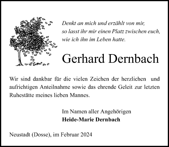 Traueranzeige von Gerhard Dernbach