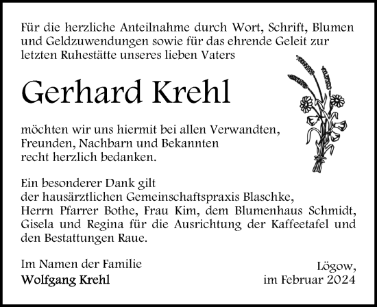 Traueranzeige von Gerhard Krehl von Wochenspiegel