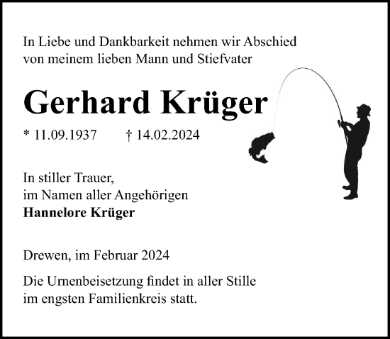 Traueranzeige von Gerhard Krüger von Wochenspiegel