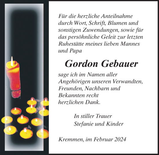 Traueranzeige von Gordon Gebauer von Märkischen Allgemeine Zeitung
