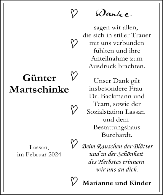 Traueranzeige von Günter Martschinke von Ostsee-Zeitung GmbH