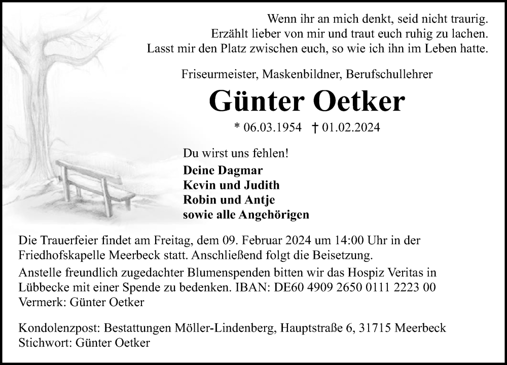  Traueranzeige für Günter Oetker vom 06.02.2024 aus Schaumburger Nachrichten