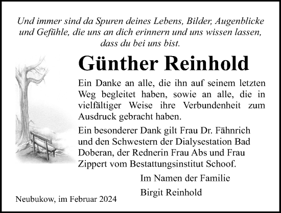 Traueranzeige von Günther Reinhold von Ostsee-Zeitung GmbH