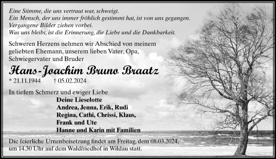 Traueranzeige von Hans-Joachim Bruno Braatz von Märkischen Allgemeine Zeitung